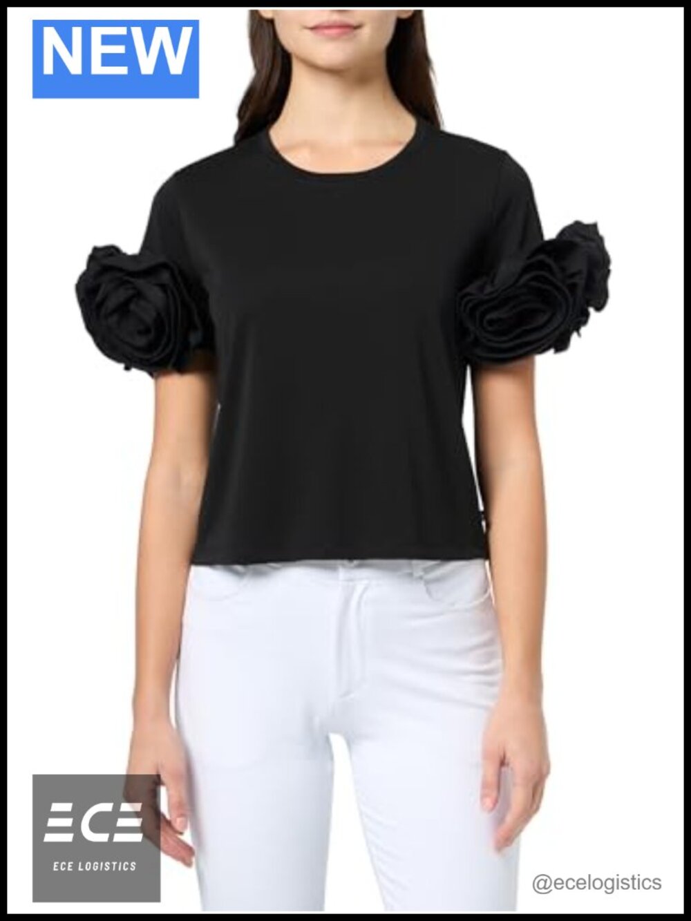 Soft Crew Neck Ruffle Sleeve Fitted T-Shirt